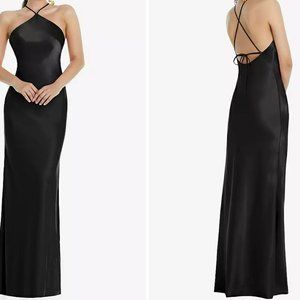 Lovely Black Silky Satin Halter Bias Maxi Slip Formal Long Dress Gown. NWT Sz S